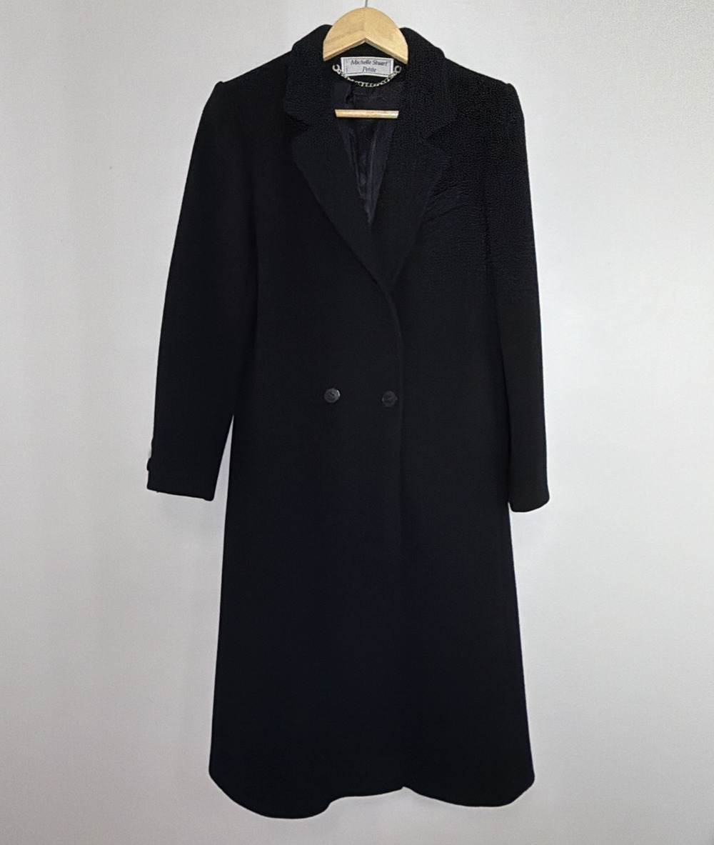 Michelle Stuart Petite 100% Wool Dress Coat Long Collared Career Classic Size S?